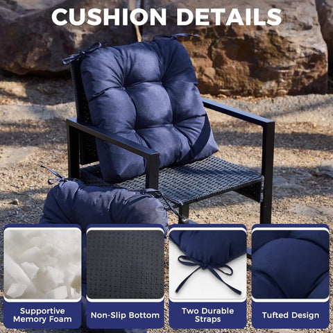 Durable Outdoor Chair Cushions Set Of 2, 19 X 19 X 5 Inches, Waterproof And Fade Resistant Navy Blue Cushions For Patio And Garden on a chair