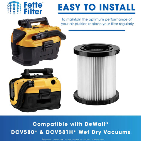 Replacement Filters For Wet Dry Vacuum Cleaner Compatible With DeWalt DCV580 DCV581H Models Pack Of 4 with filter and vacuum image