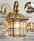 Durable Copper Brass Outdoor Wall Lantern With Clear Glass Weatherproof Exterior Fixture Anti Rust Finish E26 Socket
