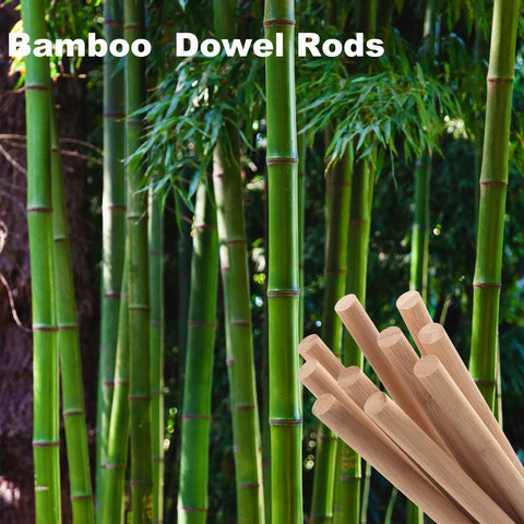 Premium Smooth Bamboo Wood Dowel Rods For Crafting, 1/2 X 15 Inch unfinished sticks with green bamboo background.