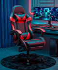 Ergonomic Gaming Chair With Footrest And Lumbar Support, Height Adjustable Office Chair With 360 Degree Swivel And Padded Headrest, Red And Black Color For Long Gaming Sessions, Pro Grade Comfort And Posture Support shown in gaming setup