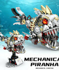 Mechanical Piranha Building Set With Multi Joint Linkage Fish That Works With Lego Animal Bricks Dope For Book Shelves Or Home Office Decor STEM Ocean Creature Toy For Boys Age 8 Plus Creative Gift For Fish Lovers, mechanical piranha model on stand