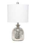 Textured Glass Table Lamp With Clear Blue Dome Base And White Fabric Drum Shade, Easy Rotary Socket Switch, 11 Inch Diameter By 20 Inch Tall