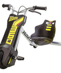 PowerRider 360 Drifting Trike Electric Ride On For Kids 9 MPH Top Speed With 40 Minute Run Time Dual Rear Caster Wheels For 360 Spins And Drifts Black Yellow side view
