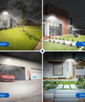 Hardwired Outdoor LED Motion Sensor Lights With Dusk To Dawn 3600 Lumens illuminating yard, garden, garage, and backyard