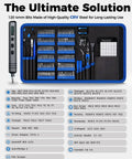 Mini Electric Screwdriver Set 140-In-1 for DIY Pros with case, 120 bits, LED light, and tools, open display.