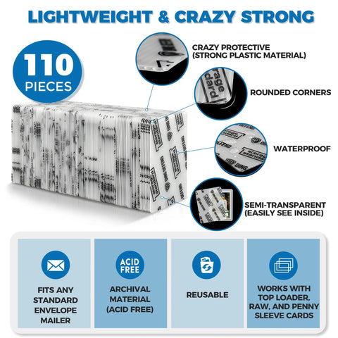 Shipping Protectors For Trading Cards Pro Grade Ultra Strong Plastic Inserts 110 Pack 3.5 By 4.5 Inches Transparent See Through Features