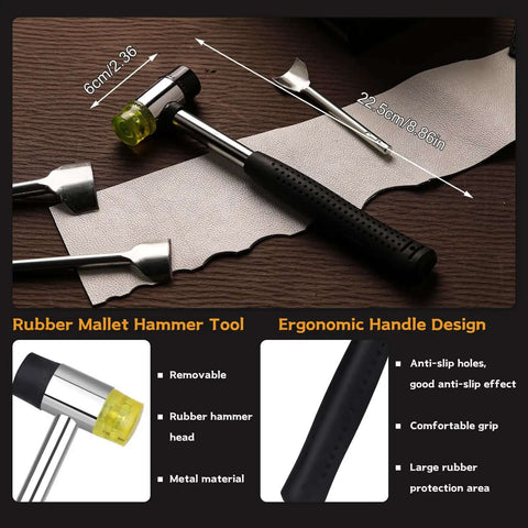 14 Size Leather Corner Punch Set With Half Round Punches And Leather End Punch Kit, Includes Double Sided Nylon Hammer
