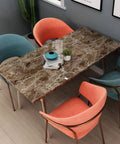 Peel And Stick Marble Countertop Vinyl Wrap 15.8 By 197 Inch Self Adhesive Brown Marble Waterproof Kitchen And Bathroom Counter Cover For Desks Tables And More Renter Friendly on a dining table.