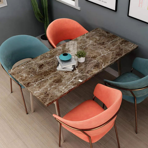 Peel And Stick Marble Countertop Vinyl Wrap 15.8 By 197 Inch Self Adhesive Brown Marble Waterproof Kitchen And Bathroom Counter Cover For Desks Tables And More Renter Friendly on a dining table.
