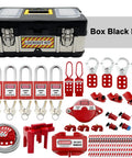 2 In 1 Lockout Tagout Kit For Electrical Safety Includes Clamp On Circuit Breaker Lockouts Universal Multi Pole Breaker Hasps Tags Heavy Duty Padlocks Plugs Cables And Valves A Pro Grade OSHA Compliant Worksite Lockout Solution with toolbox, keys, and safety tags.