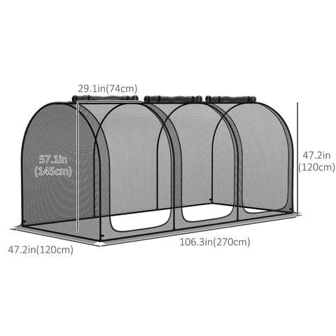 9x4 Ft Crop Cage Plant Protection Tent With Three Zippered Doors, Steel Frame, Ground Stakes, And Storage Bag For Garden Yard And Lawn, Bird Proof Protection From Pests And Critters