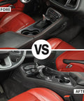 Slick ABS Carbon Fiber Gear Shift Lever Panel Trim Fits 2015-2025 Dodge Challenger Console Shifter Cover Before and After Comparison