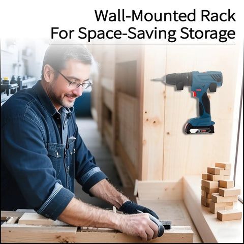 Wall mount with cordless drill and man working, Beefed Up Heavy Duty Drill Holder Wall Mount Universal Cordless Drill Dock 2 Pack