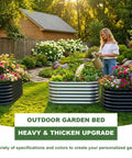 Woman watering plants in Galvanized Oval Raised Garden Bed 4 By 2 By 2 Ft Outdoor Planter Boxes for vegetables, flowers, two pack