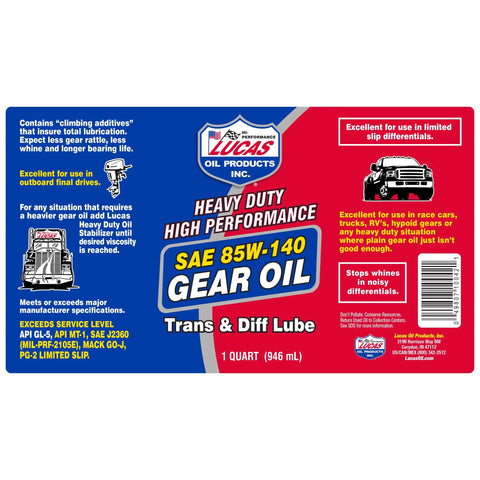 SAE 85W-140 Heavy Duty Gear Oil For Hypoid Gears And Limited Slip Differentials Boosts Low End Torque With Legit Climbing Additives, one quart packaging.