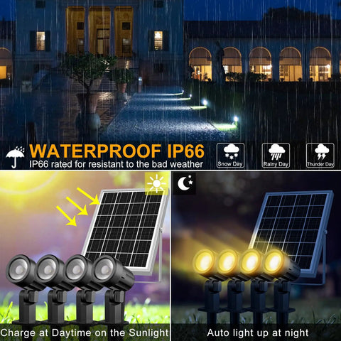 Six In One Solar Outdoor Spotlights With 6W 6V Panel, IP66 waterproof during storm, night garden pathway lighting