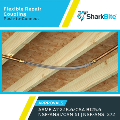 3/4 Inch By 18 Inch Flexible Repair Coupling Hose For Quick Push To Connect Brass Plumbing Fitting installed between joists