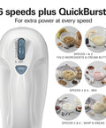 Hamilton Beach 6 Speed Electric Hand Mixer With Quick Burst And Bowl Rest Snap On Storage Case, front view showcasing speed settings.