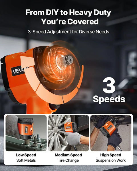Shop Ready 1 2 Drive Pneumatic Impact Wrench Unleashes Killer 738 Ft Lbs Of Instant Bolt Breaking Power For Slim Stubby Grip And Pure Muscle Heavy Duty Auto Work with 3-speed adjustment.