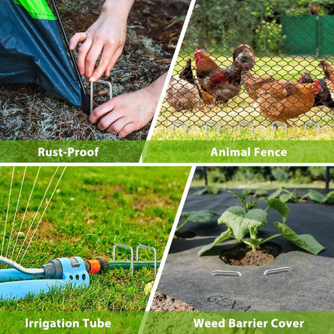 Heavy Duty 12 Inch Landscape Staples U Shaped Ground Stakes Galvanized 8 Gauge Steel for outdoor decor and fencing use