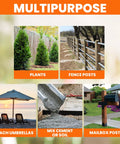 Multipurpose use of 6 Inch Wide By 32 Inch Deep Electric Post Hole Digger With Universal Handle shown for plants, fence, umbrellas, and mailboxes.