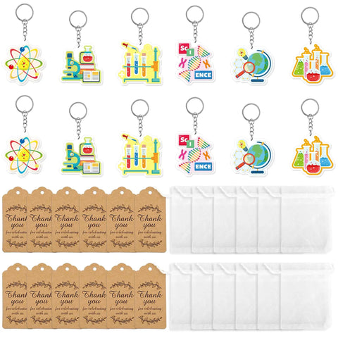 Science Party Favors 12 Pack Keychains With Thank You Kraft Tags And Organza Bags for Scientist Theme Birthday Party
