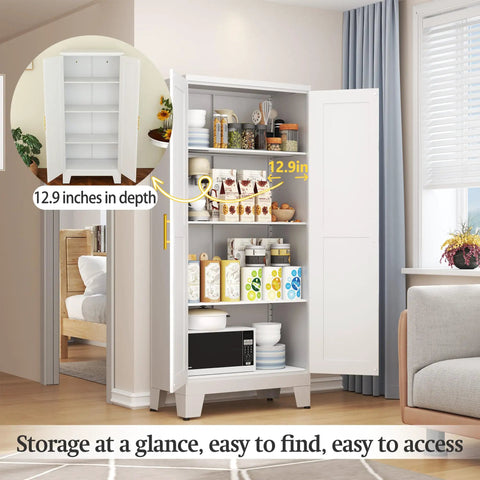 White Metal Storage Cabinet 61 Inch Heavy Duty Steel Cabinet With Doors And 3 Adjustable Shelves Built Tough for storage