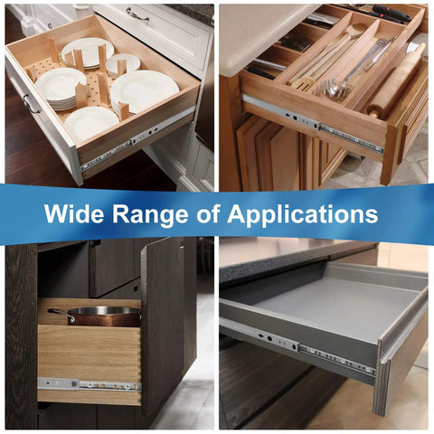 Beefy 2 Pack Ball Bearing Drawer Slides 13.5 Inch 342mm Two Way Metal Drawer Tracks in diverse kitchen applications.