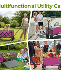 Pink Folding Wagon Cart With 5-Inch Wide Wheels used for dogs, sports, gardening, and shopping, with easy fold and all-terrain features