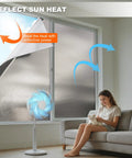 Kick Heat To The Curb With This Premium Reflective Bubble Insulation Roll For RV Weather Protection And Home Window Sun Guard double-sided aluminum foil insulation covering a window.