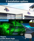 Green Solar Landscape Spotlights 4 Pack With 20 LED Beams Waterproof IP65 showing wall mounted and ground inserted options