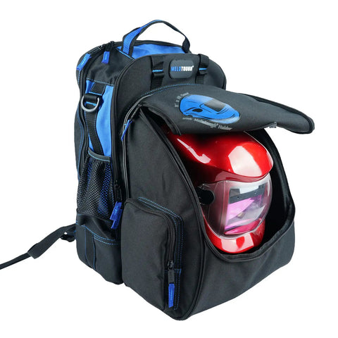 Electrician Tool Backpack With Helmet Catch Detachable Large Capacity Workhorse Bag for Tradesmen and Welders, Blue