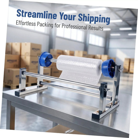 Hand Operated Unwinding Frame For Stretch Wrap Film Dispenser Tabletop Wrap Dispenser Machine Heavy Duty Metal And Plastic Construction Easy Winding And Lock Mechanism Ideal For Cargo Packing Moving And Packaging on table