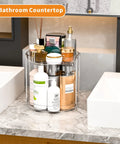 Two Tier Lazy Susan Turntable For Cabinets And Pantry 9.5 Inch Diameter holding cosmetics on bathroom countertop