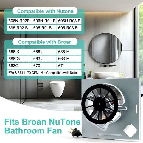 Replacement Bathroom Fan Motor Assembly For Broan 688 Series And Nutone 695 And 696 R02B R01B R03B Models in modern bathroom