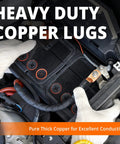 Heavy Duty Battery Terminal Connectors, Tough As Nails 1/0 Awg 3/8 Inch Copper Wire Lugs in use with automotive battery.
