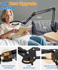 Woman using Beefy Long Reach 12X Magnifying Glass With Light And Stand, Three Section Swing Arm Extends To Over 42 Inches