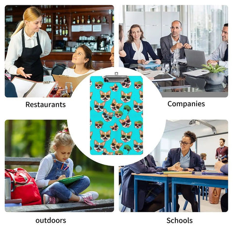 Dope Low Profile Acrylic Clipboard With Adorable Corgi Glasses Print Built For Desk Work Sturdy Writing Surface Fits Standard Letter Or A4 Paper Easy Clip And Smooth Glide For Notes And Sketches, turquoise acrylic clipboard with corgi print