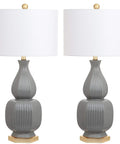 Cleo Modern Grey Textured Ceramic Table Lamps 32-Inch Set Of 2 With LED Bulbs Included Off White Cotton Shade