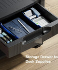 Open storage drawer of Printer Stand With Space Saving Cable Management And Storage Drawer, Rolling Printer Cart With Locking Wheels