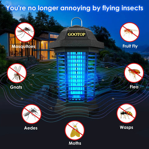 Outdoor Bug Zapper That Actually Works 4200V Electric Mosquito Killer With 3 Prong Plug Indoor Outdoor Fly Trap UV Light Attractant