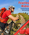 Cyclist on mountain trail with overlay of 12 Pack Bicycle Rim Liner Strips Nylon 20mm Tape for 29 Inch 700C 26 Inch Bikes.