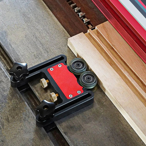 Adjustable Bearing Roller Featherboard Feeder for Table Saw with Aluminum Alloy 5mm Stroke and Double Wheel Pro Grade Woodworking Jig