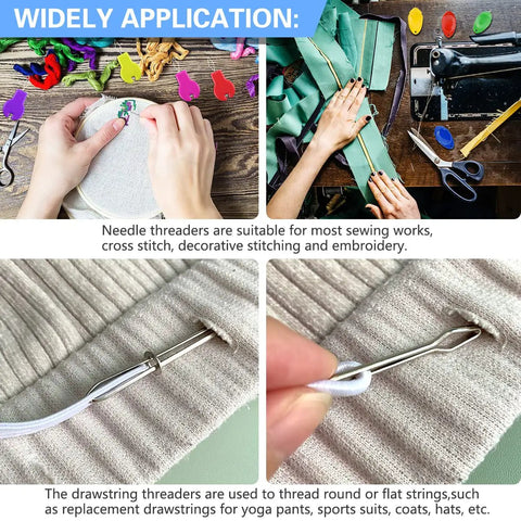 All In One Sewing Needle Threader Kit 19 In 1 With Handy Storage Case application for embroidery and threading drawstrings.