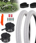 Two Pack 20x1.75 White Bike Tires And Tubes Set For Road Street E-Bike And Wheelchair, Puncture Resistant Grippy Folding Tires 47-406