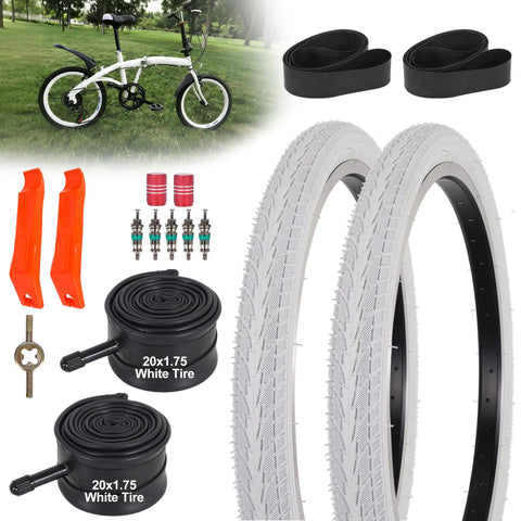 Two Pack 20x1.75 White Bike Tires And Tubes Set For Road Street E-Bike And Wheelchair, Puncture Resistant Grippy Folding Tires 47-406