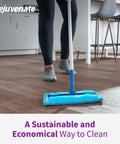 Person using Reusable Microfiber Sweeper Pads That Fit Swiffer Mops Like A Charm Machine Washable Over One Hundred Times on hardwood floor.