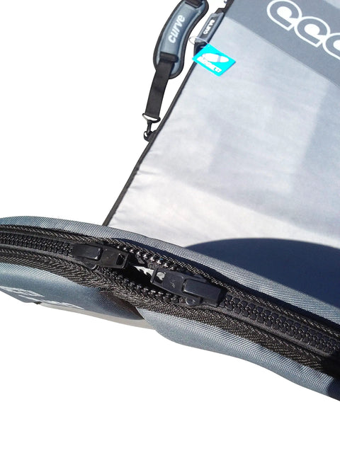 Close-up of Boosted 20mm Foam Nose And Tail Protection Foil Bag for Wing Foil and SUP Boards showing zipper closure