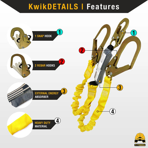 All In One Safety Lanyard Kit With Harness And Anchor For Fall Protection External Shock Absorber Water Resistant Rebar Hook